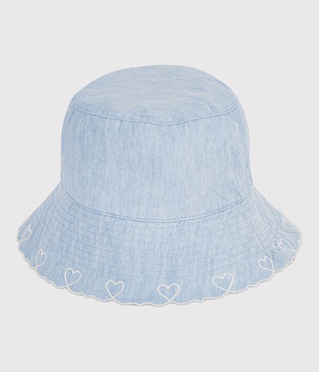Children's chambray wide-brimmed floppy hat blue