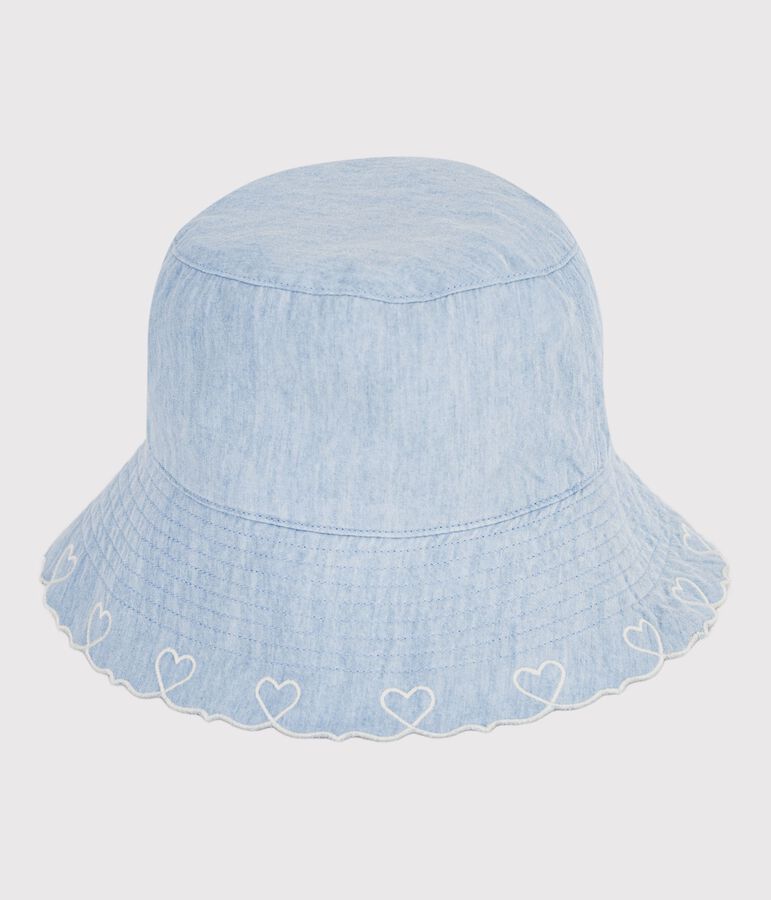 Children's chambray wide-brimmed floppy hat blue