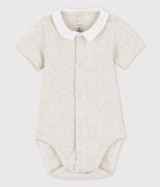 Babies' Short-Sleeved Organic Cotton Bodysuit with Collar MONTELIMAR CHINE