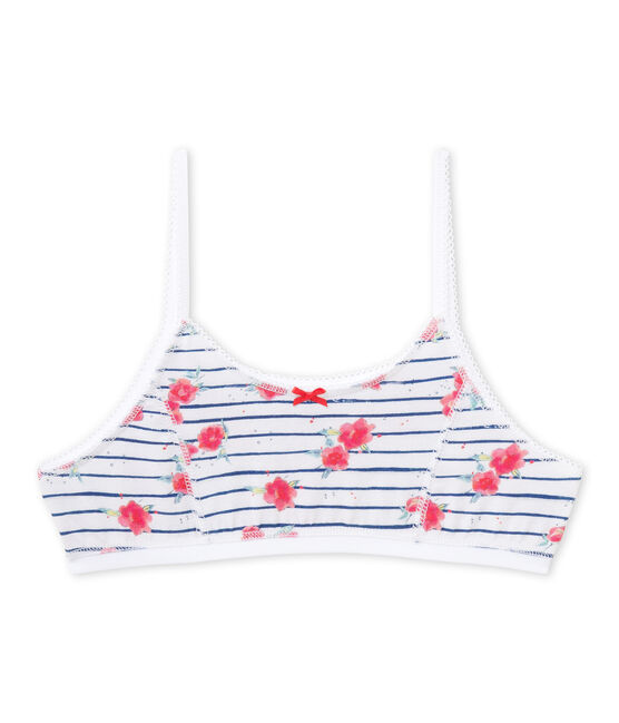 Girl's printed bra in stretch jersey ECUME white/MAJOR blue/MULTICO