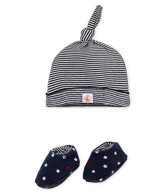 Baby boy's hat and slippers set SMOKING blue/MULTICO white