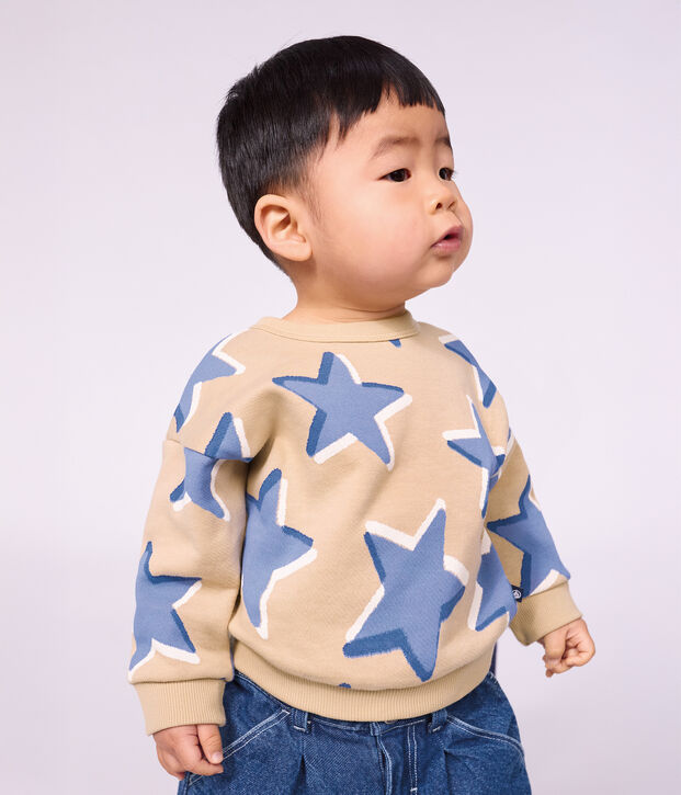 Babies' heart-print cotton sweatshirt beige/multicolor