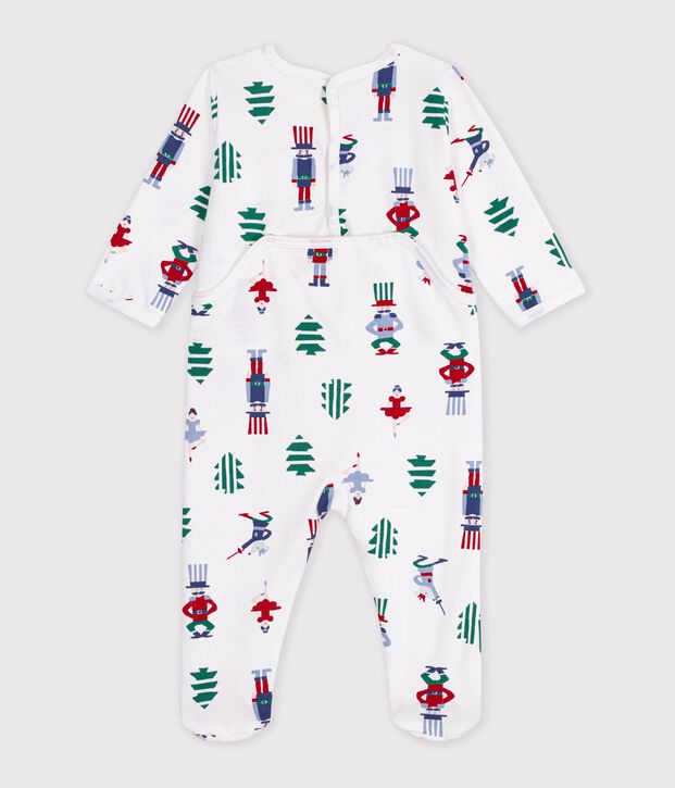 Babies' Christmas-print fleece pyjama suit with a back opening white/multicolor