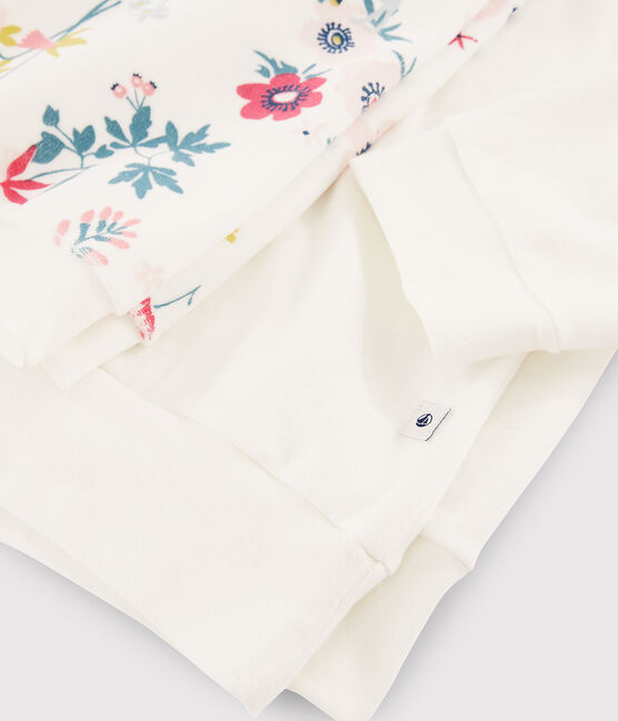 Girls' or Women's Floral Dual-Material Pyjamas MARSHMALLOW white/MULTICO white