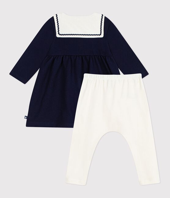 Babies' dress in a sailor style with a sailor collar and cotton leggings SOIR blue/MILK
