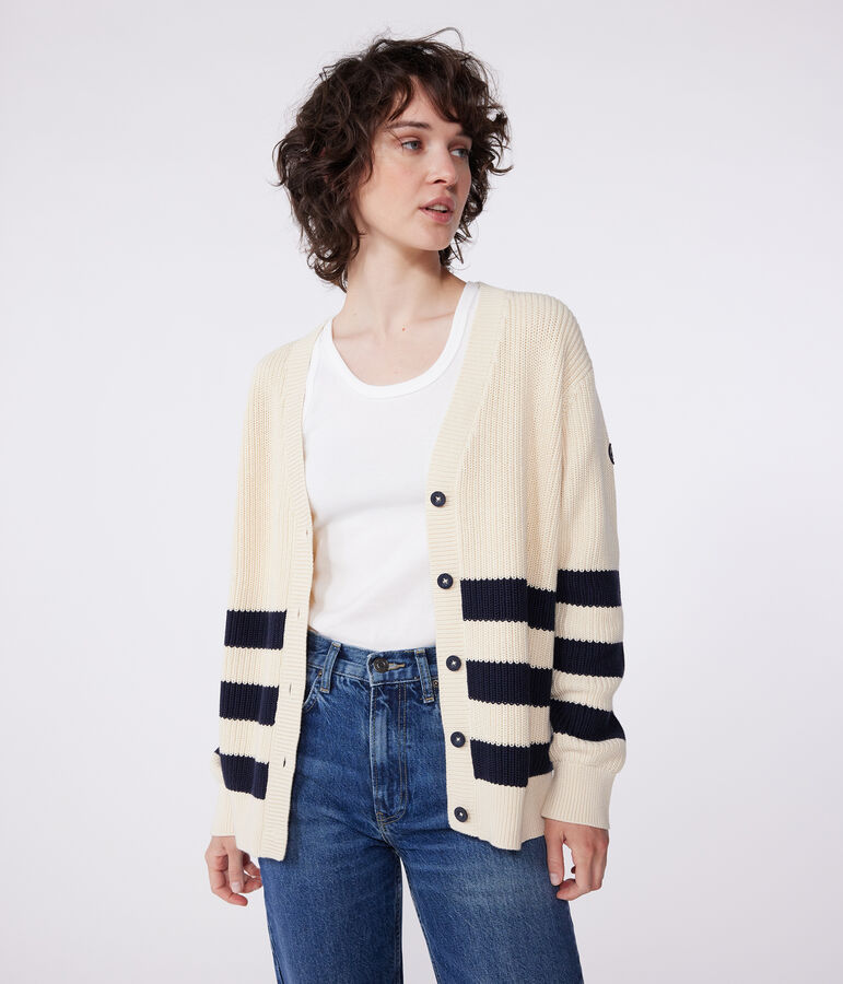 Women's stripy cotton cardigan AVALANCHE white/SMOKING blue