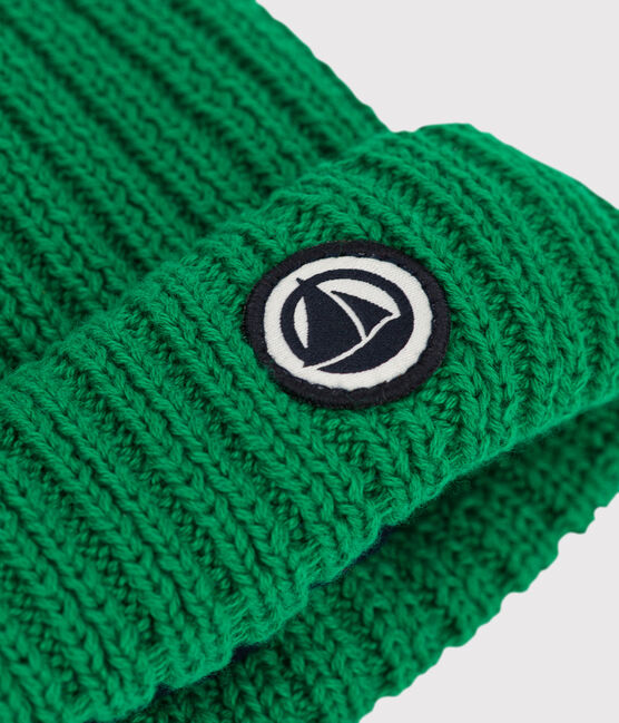 Babies' Knit Hat with Recycled Fleece Lining MATCHA
