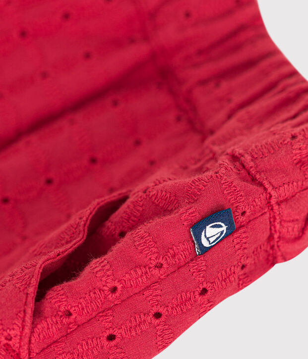 Babies' poplin & broderie anglaise shorts red