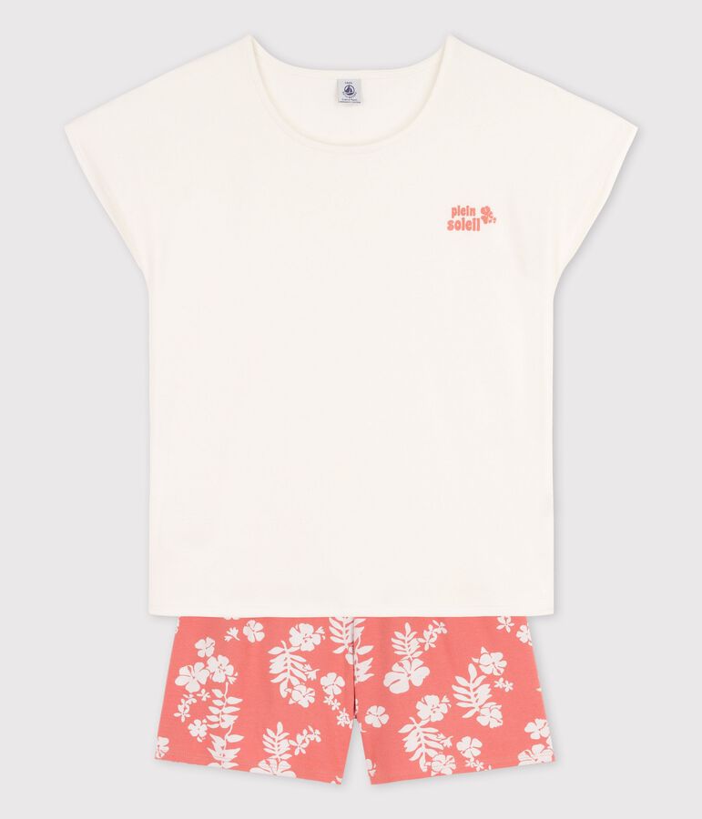 Girls' Cotton Short Pyjamas white/pink