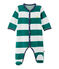Baby boys' striped velour sleepsuit OLIVIER green/ECUME white