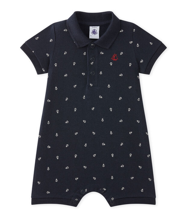 Baby boy's print romper with polo collar blue/beige