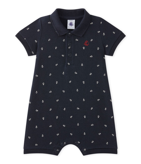 Baby boy's print romper with polo collar SMOKING blue/FETA white