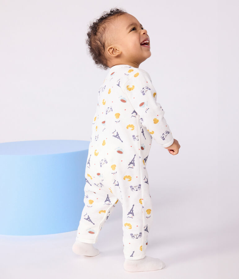 Babies' Paris-print footless cotton pyjama suit white/multicolor