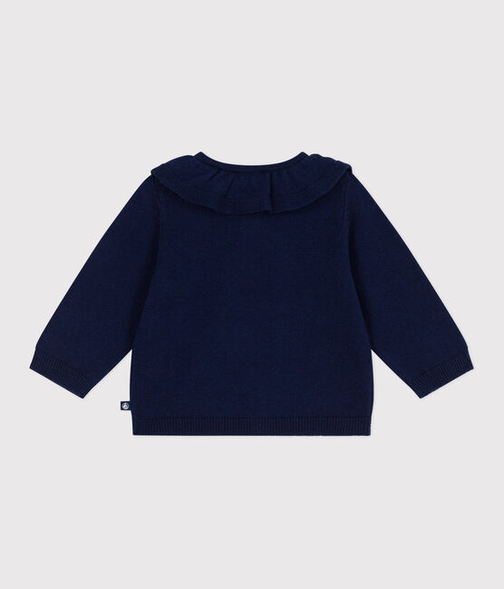 Babies' plain wool and cotton knit cardigan with a collar SOIR