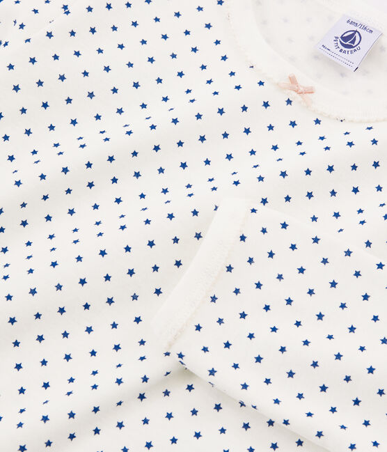 Girls' Ribbed Pyjamas MARSHMALLOW white/MAJOR CN blue