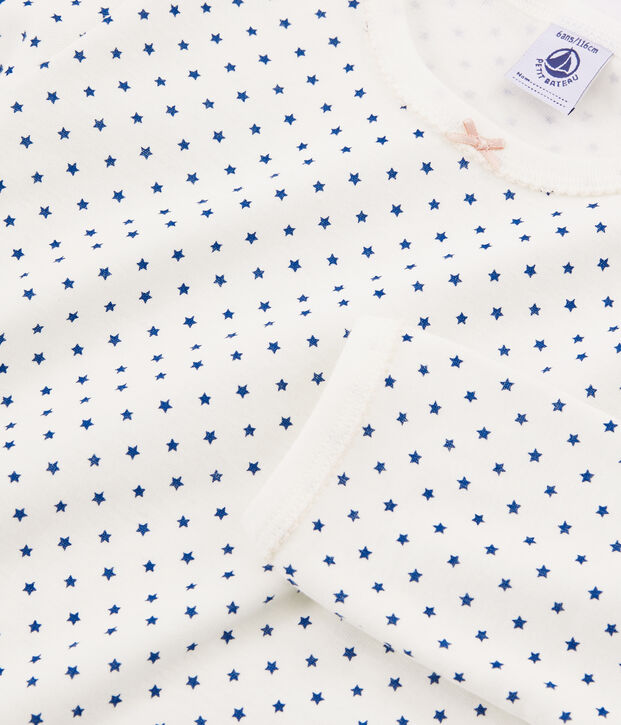 Girls' Ribbed Pyjamas white/blue