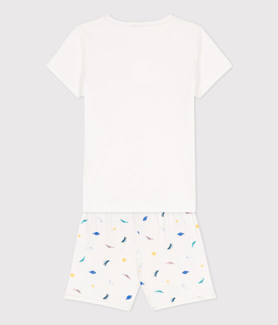 Girls' Sealife Themed Short Cotton Pyjamas MARSHMALLOW white/MULTICO white