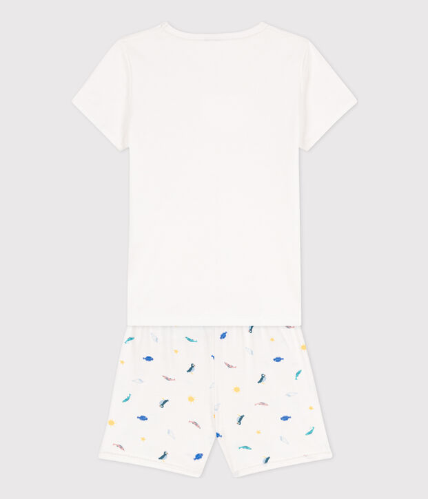 Girls' Sealife Themed Short Cotton Pyjamas white/multicolor