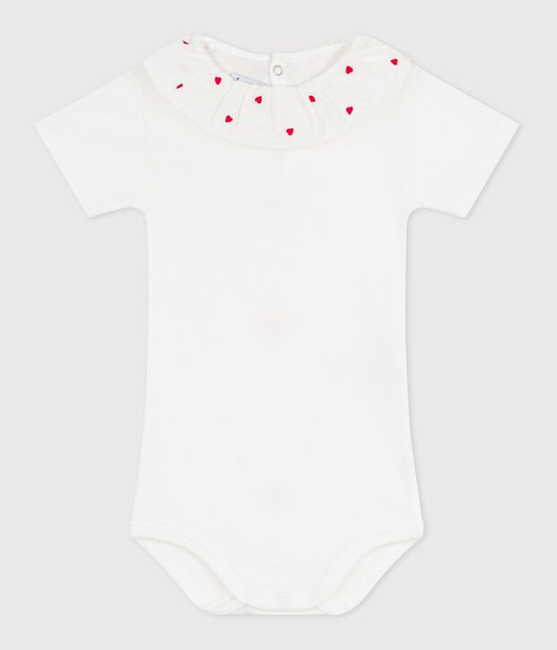 Babies' plain cotton body with an embroidered collar white
