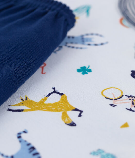 Boys' Yoga Animal Pattern Short Cotton Pyjamas FRAICHEUR blue/MULTICO white