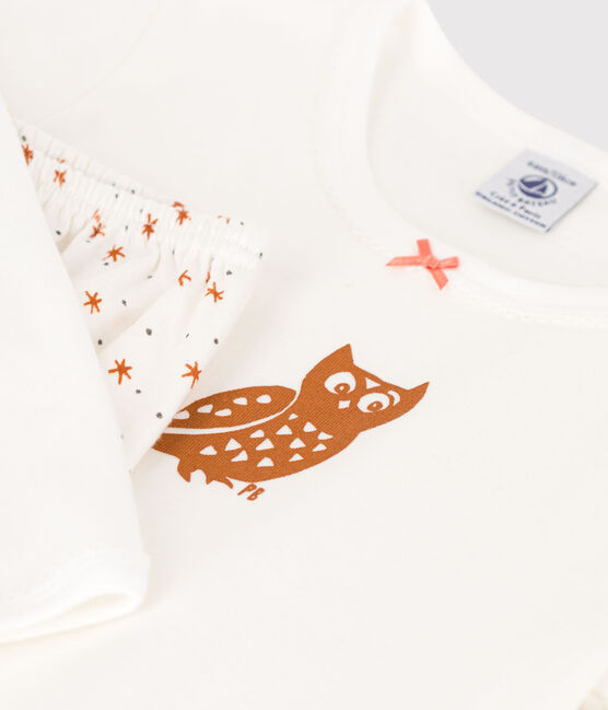 Girls' Cotton Pyjamas MARSHMALLOW white/MULTICO white