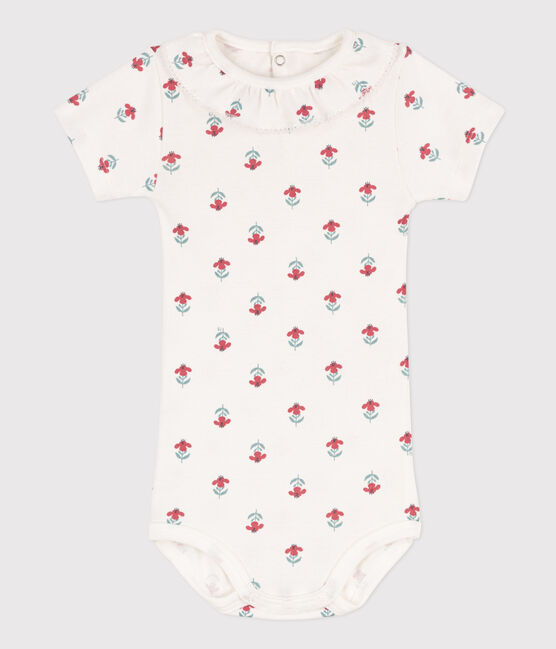 Babies' Short-Sleeved Cotton Floral Print Bodysuit MARSHMALLOW white/MULTICO white