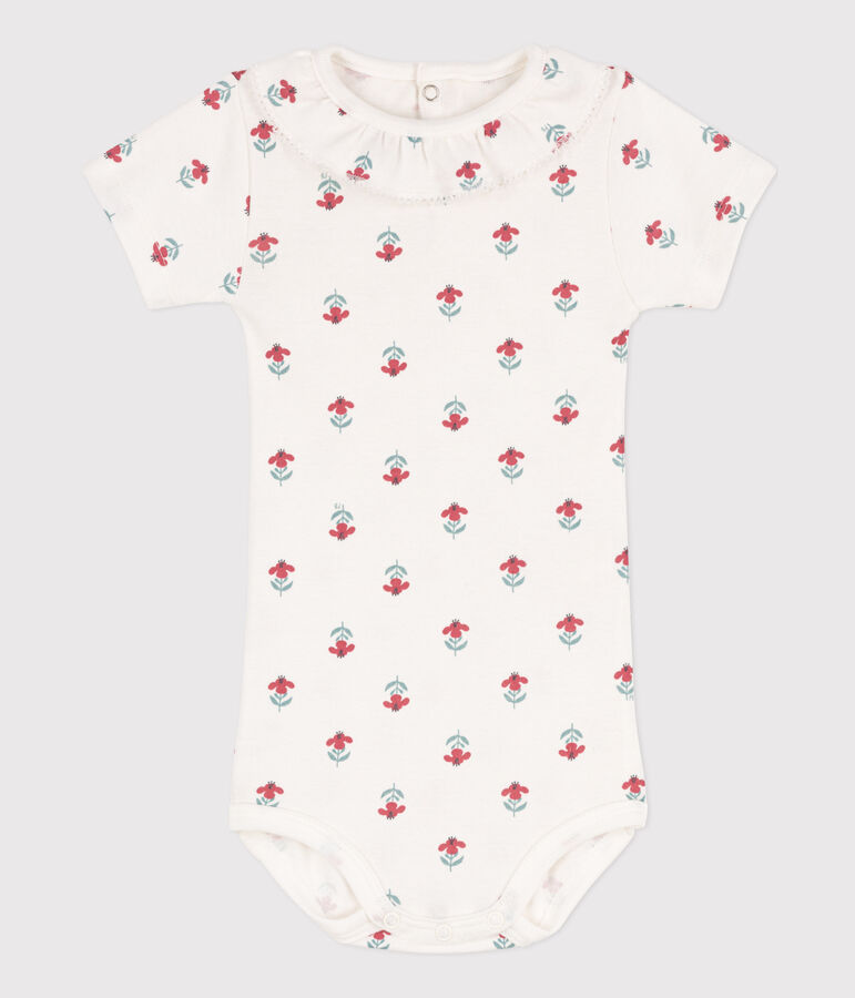 Babies' Short-Sleeved Cotton Floral Print Bodysuit white/multicolor
