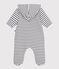 Babies' Breton-stripe padded playsuit with a hood and feet MARSHMALLOW white/SMOKING blue