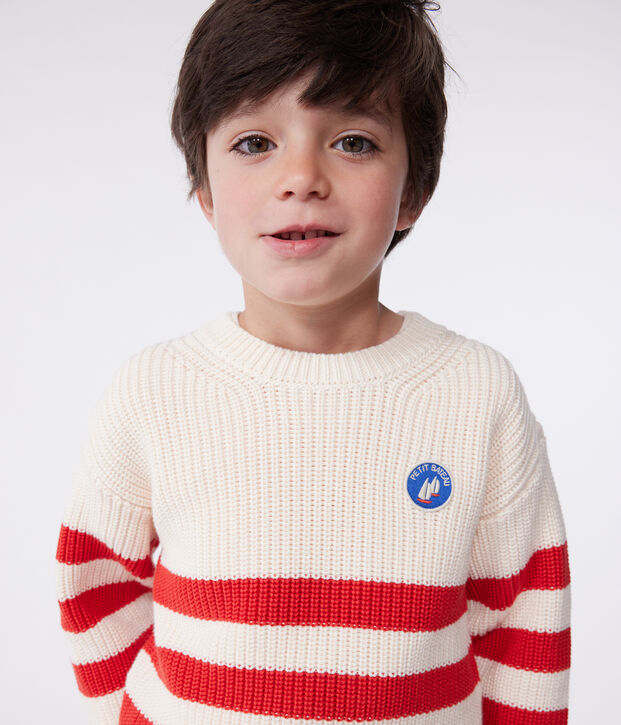 Children's stripy cotton jumper red/red