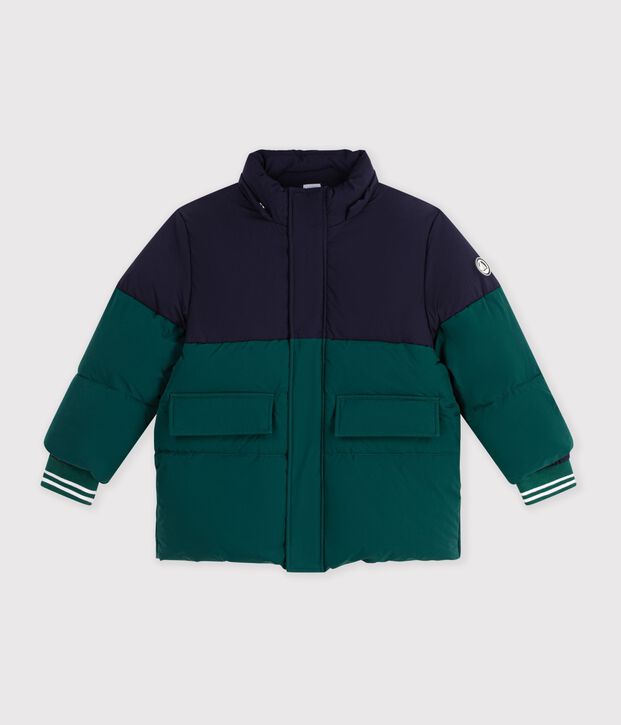 Children's plain colourblock puffer jacket green/blue