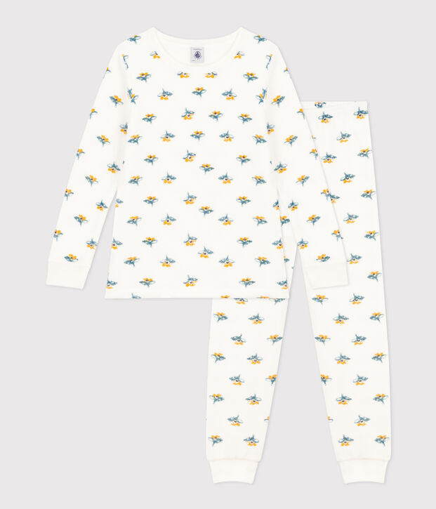 Girls' Flower Brushed Terry Towelling Pyjamas white/multicolor