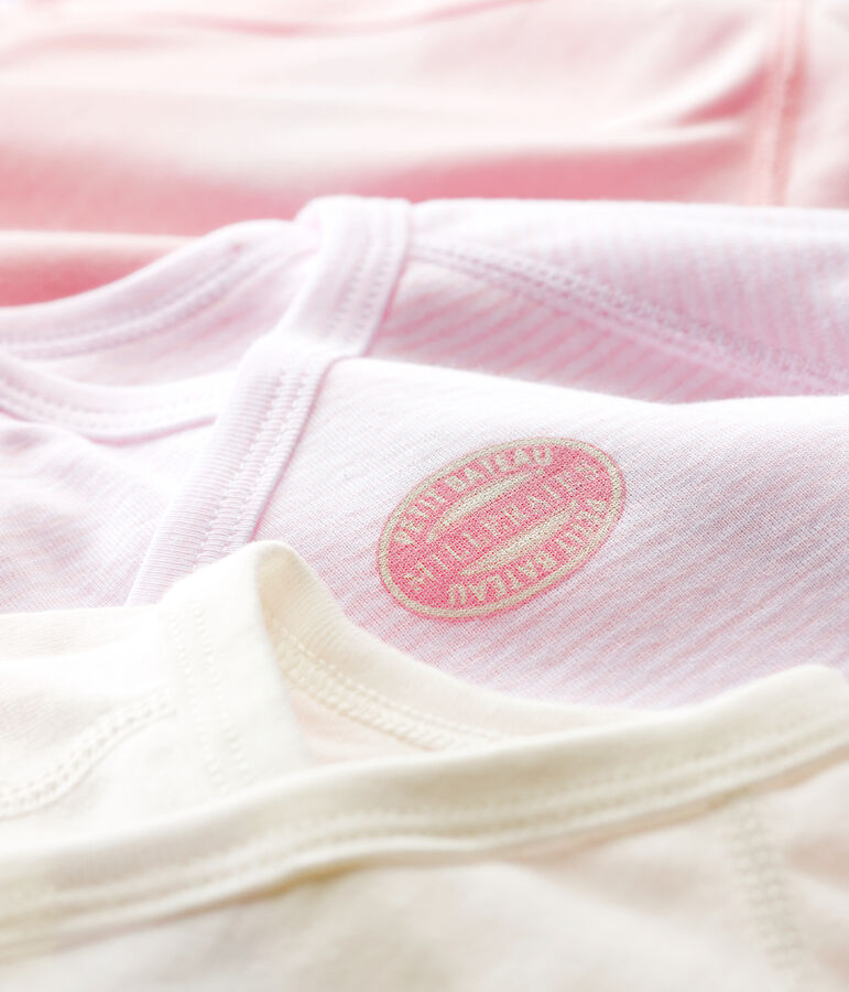 Babies' Short-Sleeved Pinstriped Wrapover Organic Cotton Bodysuits - 3-Pack multicolor