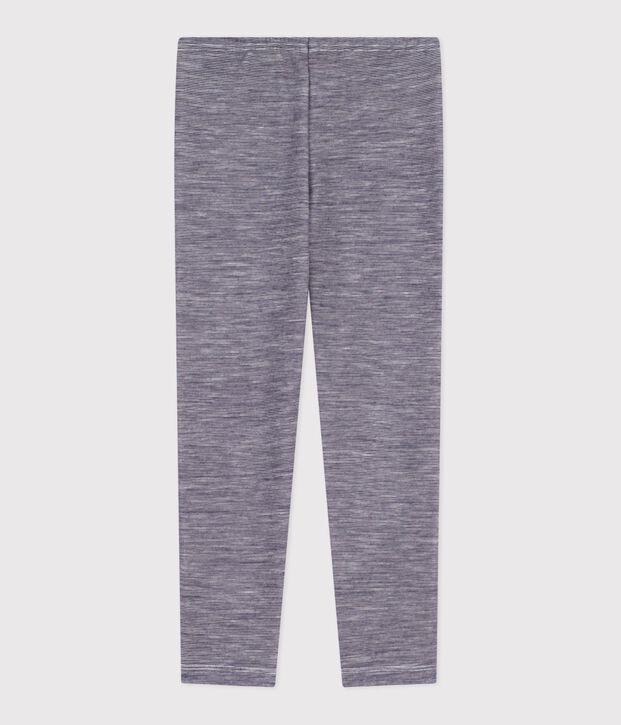 Children's stripy leggings in wool and cotton blue/white