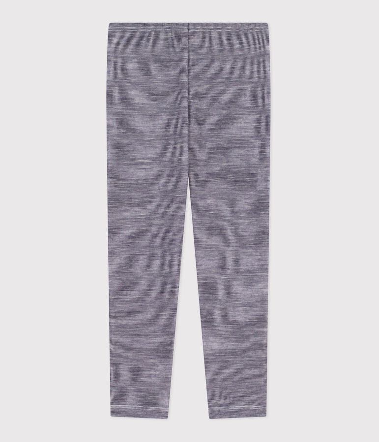 Children's stripy leggings in wool and cotton blue/white