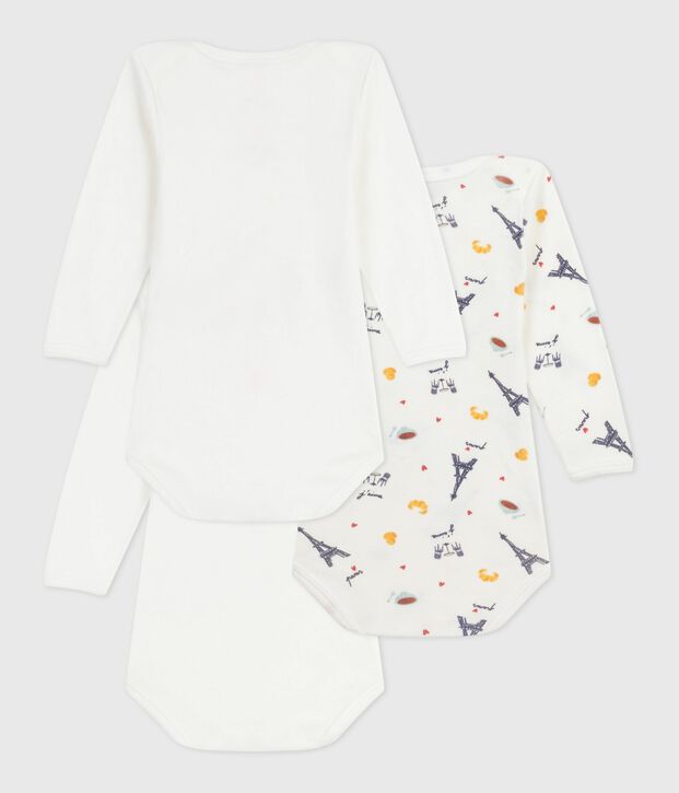 Pack of babies' long-sleeved Paris-print cotton bodies multicolor