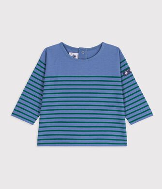 Babies' long-sleeved stripy cotton T-shirt.