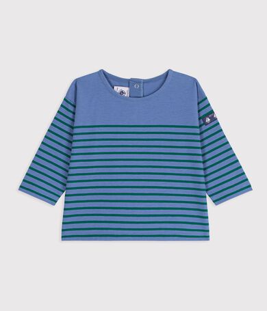 Babies' long-sleeved stripy cotton T-shirt.