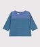 Babies' long-sleeved stripy cotton T-shirt. blue/green