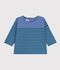 Babies' long-sleeved stripy cotton T-shirt. blue/green