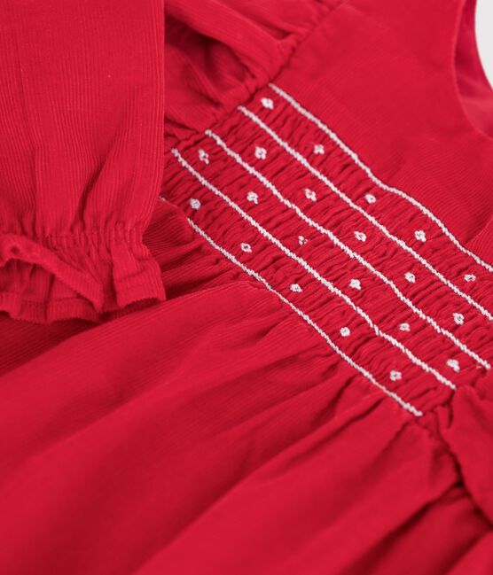 Babies' short corduroy playsuit with smocking and ruffles TERKUIT red