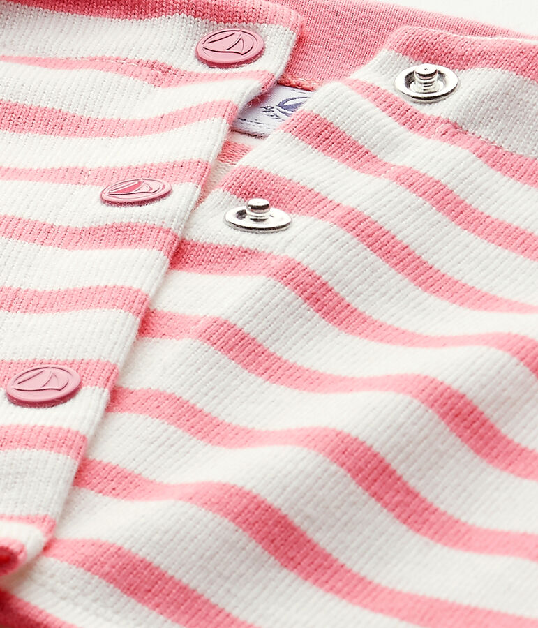 Baby girl's striped cardigan MARSHMALLOW white/PETAL pink