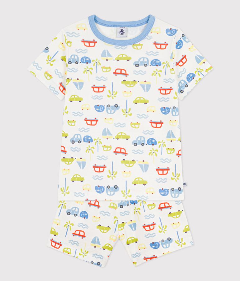 Children's short car print cotton pyjamas MARSHMALLOW white/MULTICO white