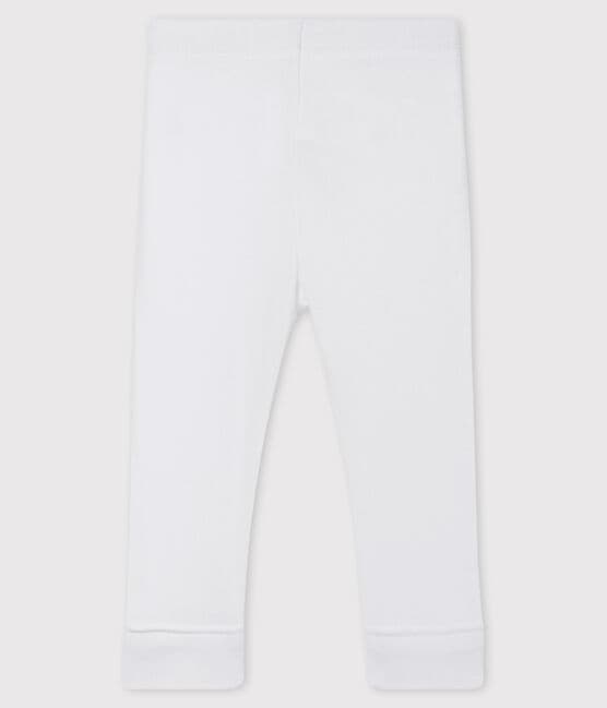 Baby girl's leggings in plain 1x1 rib knit MARSHMALLOW white