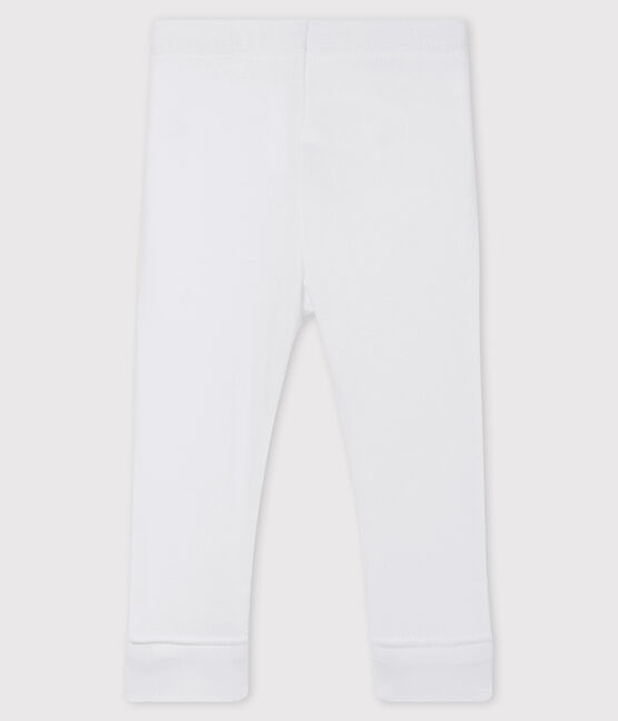 Baby girl's leggings in plain 1x1 rib knit MARSHMALLOW white