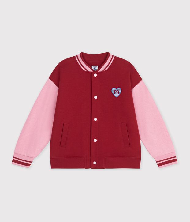 Children's varsity-style jacket in colourblock cotton red