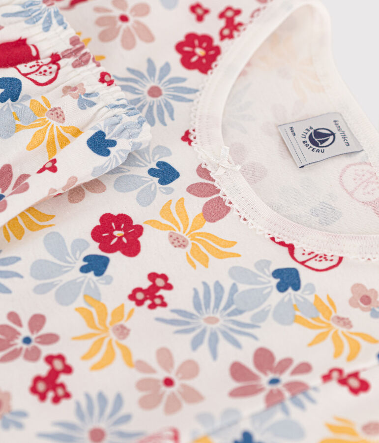 Children's Short Floral Print Cotton Pyjamas white/multicolor
