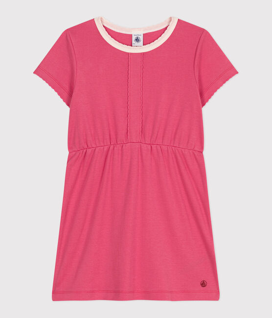Children's short-sleeved plain cotton dress PEONIA pink
