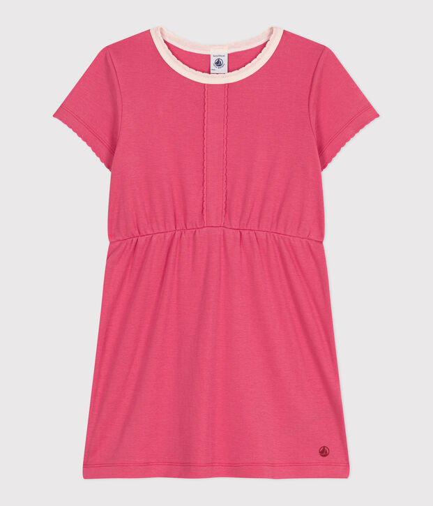Children's short-sleeved plain cotton dress pink