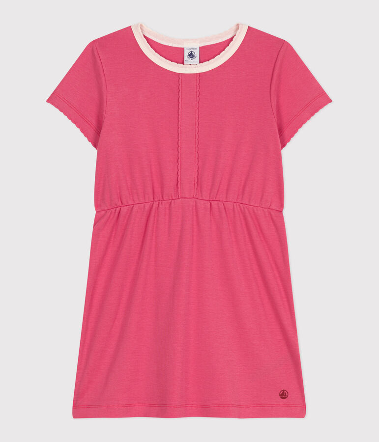Children's short-sleeved plain cotton dress PEONIA pink