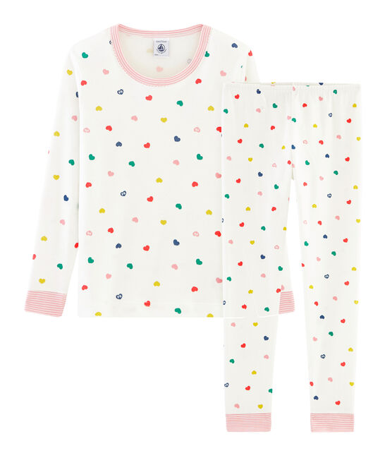 Girls' Snugfit Ribbed Pyjamas MARSHMALLOW white/MULTICO white